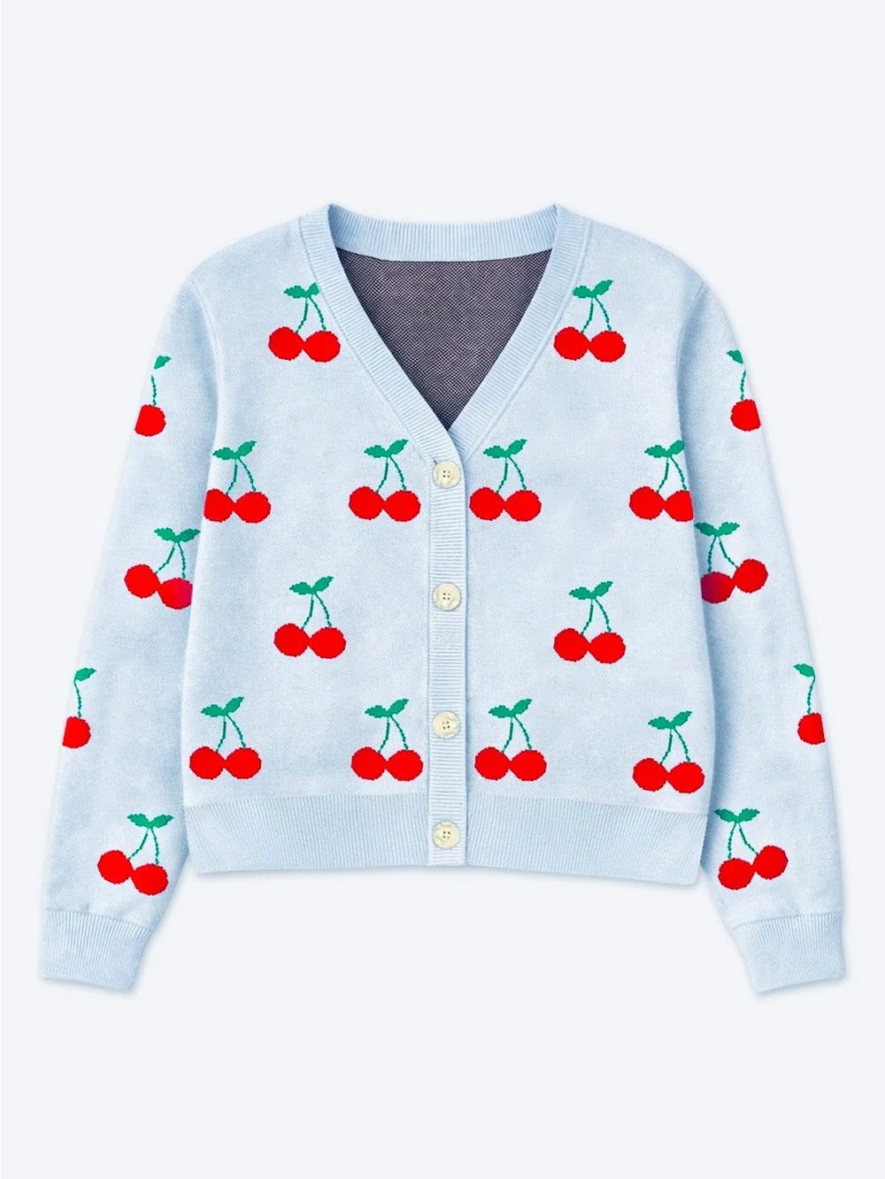 Light Blue Cherry Print Cardigan
